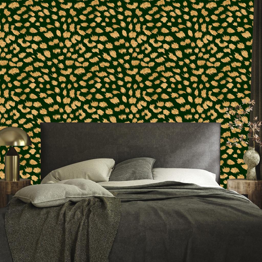 Bottle Green Leather Wallpaper, Gold and Yellow, 50x1000