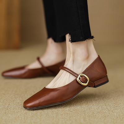 Модные женские туфли-лодочки на низком каблуке, модные туфли Мэри Джейн с ремешком и пряжкой, из натуральной кожи, весенне-летние, повседневные рабочие туфли для женщин 2024, белые каблуки