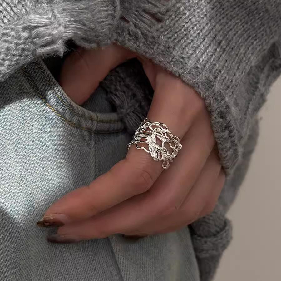 Sam Panda Кольца 925 пробы для женщин Простые Геометрические Ручной работы Неправильные Ретро Кольцо Золотой Циркон Аллергия Для Подарка на День Рождения