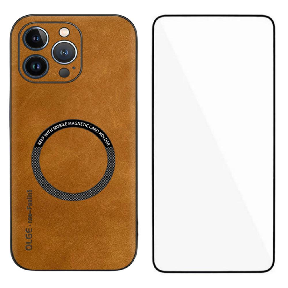 For iPhone 14 Pro Max Magnetic Case with Tempered Glass Film PU Leather+TPU Phone Cover Precise Cutouts