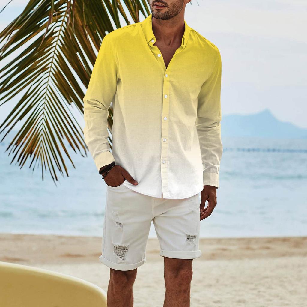 Мужская модная повседневная футболка с длинным рукавом и принтом на пуговицах, рубашка обычного кроя