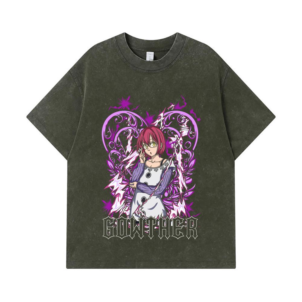 275 GSM Washed T-shirts 100% Cotton Seven Deadly Sins V5 Gowther Print Unisex Heavy Cotton T Shirt