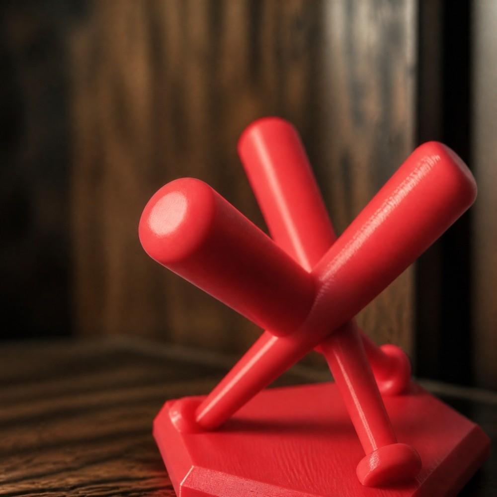 Three Baseball Bats Shaped 3D Printed Baseball Storage Rack Desktop Ornament