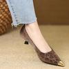 Fashion 2025  Stiletto Single Shoes Autumn New Metal Pointed Toe Shallow Mouth Leopard Print Slip Anti-slip Wear-resistant Kitten Heels