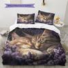 Maine Coon and Flowers Pattern Bedding Home Decoration Birthday Gift (1 * duvet cover + 2 * pillowcase, without core)