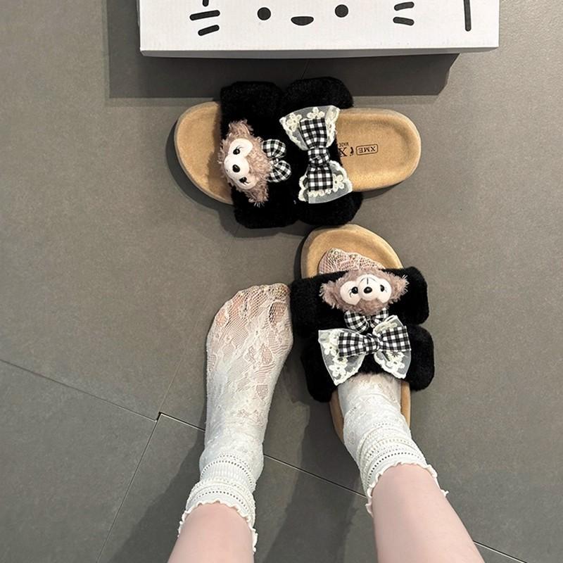 Knock Well and Wear Cute Shirley Rose Fluffy Slippers for Women's 2025 Autumn and Winter Home Wear Warm and Versatile One-word Cotton Slippers