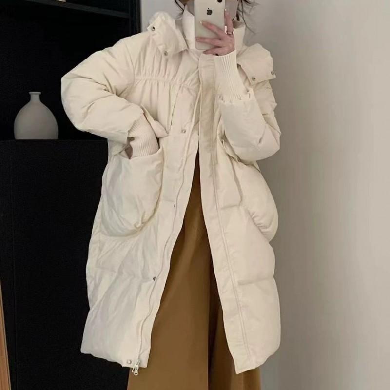 2026 Winter Loose Long Hooded Down Jacket Women Warm White Duck Feather Coat