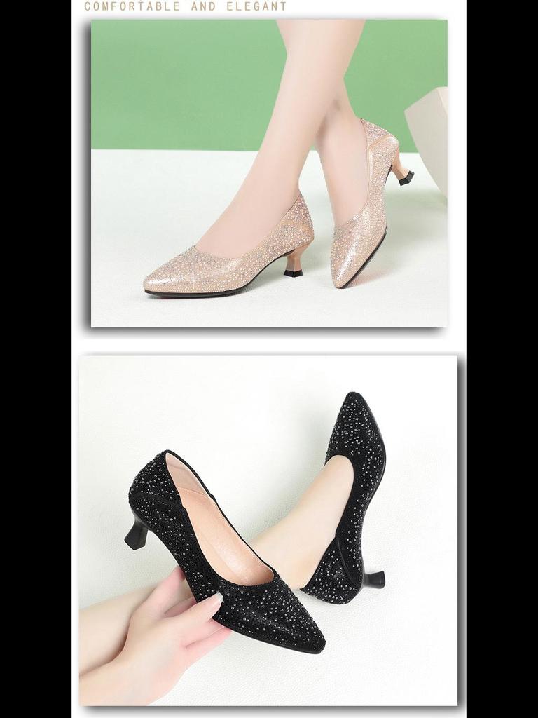 2023 Champagne Sequin & Beaded Leather High Heels: Elegant Wedding & Bridesmaid Shoes for Spring & Autumn