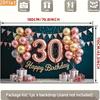2D 30th Birthday Photography Backdrop Teal Background with Rose Gold Balloons and Gifts