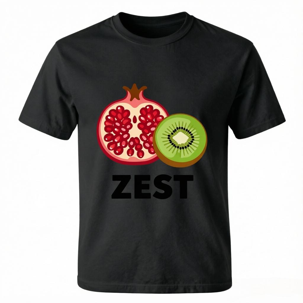 Unisex 100 Cotton T Shirt Zest Pomegranate Kiwi Print Casual Summer Short Sleeve Tee