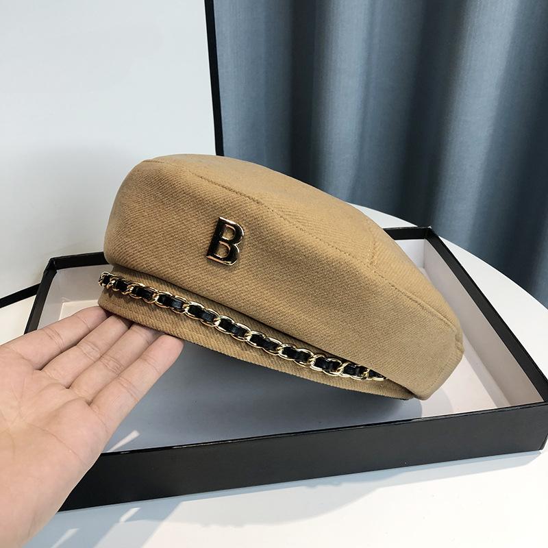 Женская модная шапка-берет с буквой B, корейский стиль, однотонная, неэластичная, легкая, только ручная стирка, берет