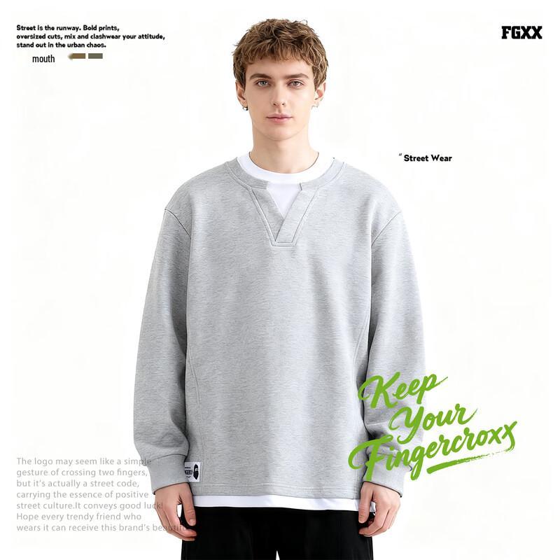 Fingercroxxit Men's 2025 Faux Two-Piece Colorblock Crewneck Sweatshirt