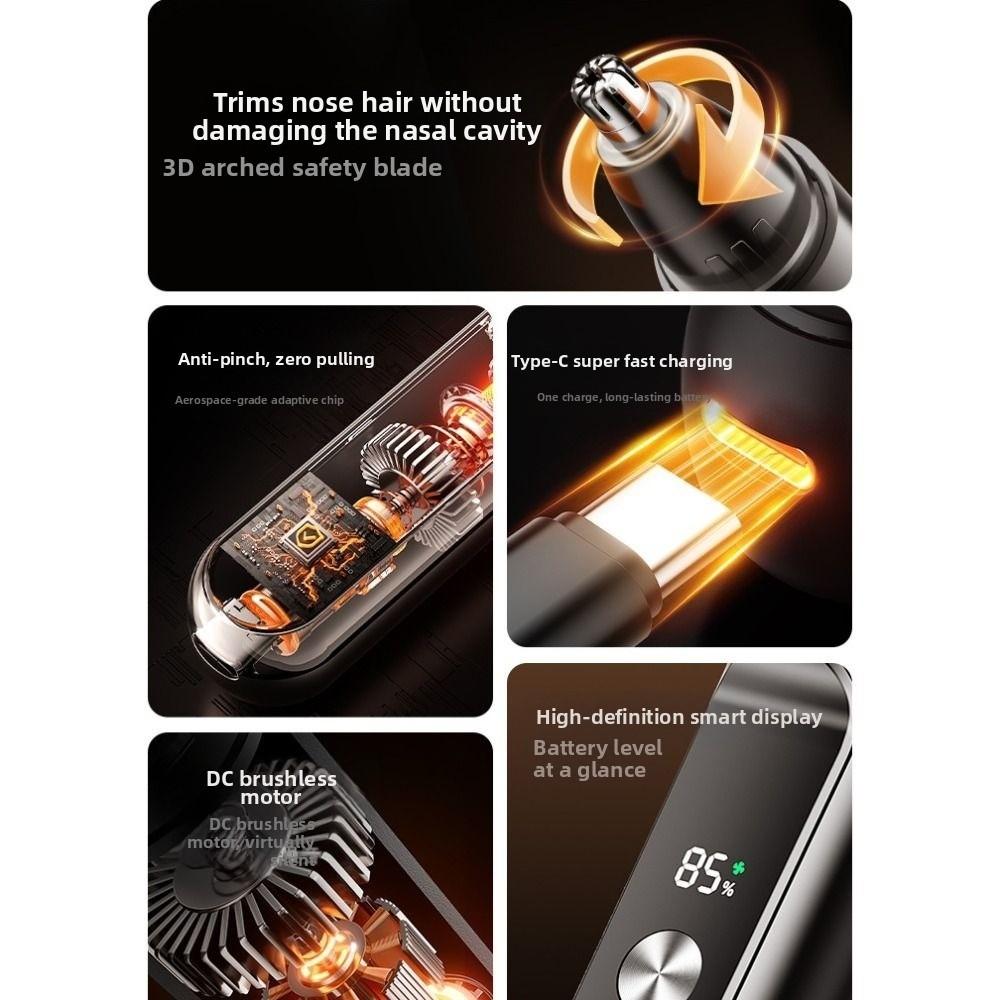 Rotary Cutter Head Electric Nose Hair Trimmer LED Digital Display Eyebrow Trimmer Unisex