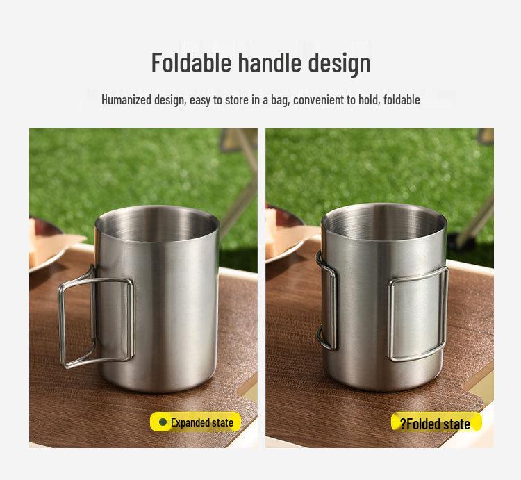 304 Stainless Steel Double-Layer Folding Insulated Outdoor Cup for Camping, Hiking, Travel, and Mountaineering