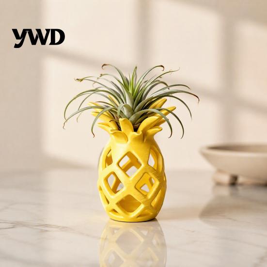 Decorative Window Sill Planter Hollow Pineapple Flower Vase for Air Plants, 3D Printed Geometric Small Plant Display Holder Planter, Desktop