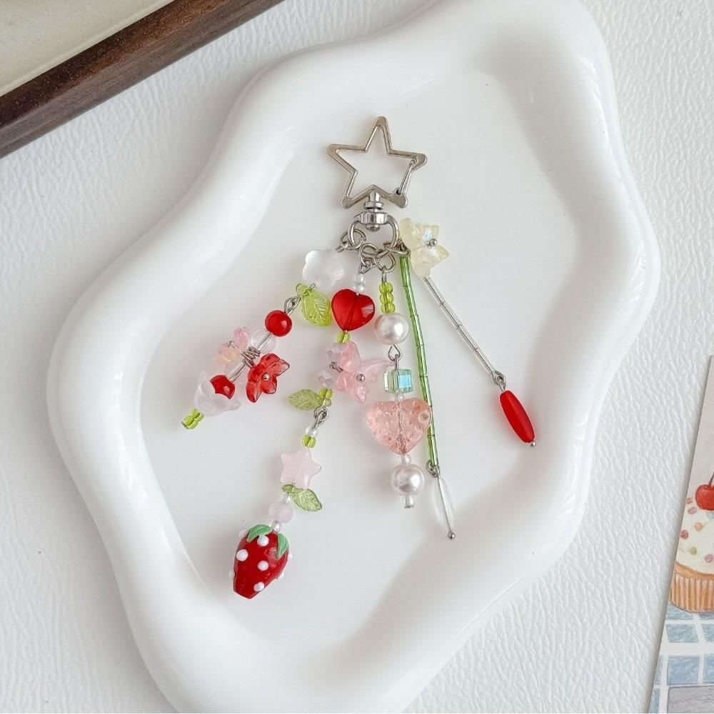 Acrylic Beads Flower Pendant Contrast Color Star Tassel Key Chain Beaded Hanging Backpack Decor