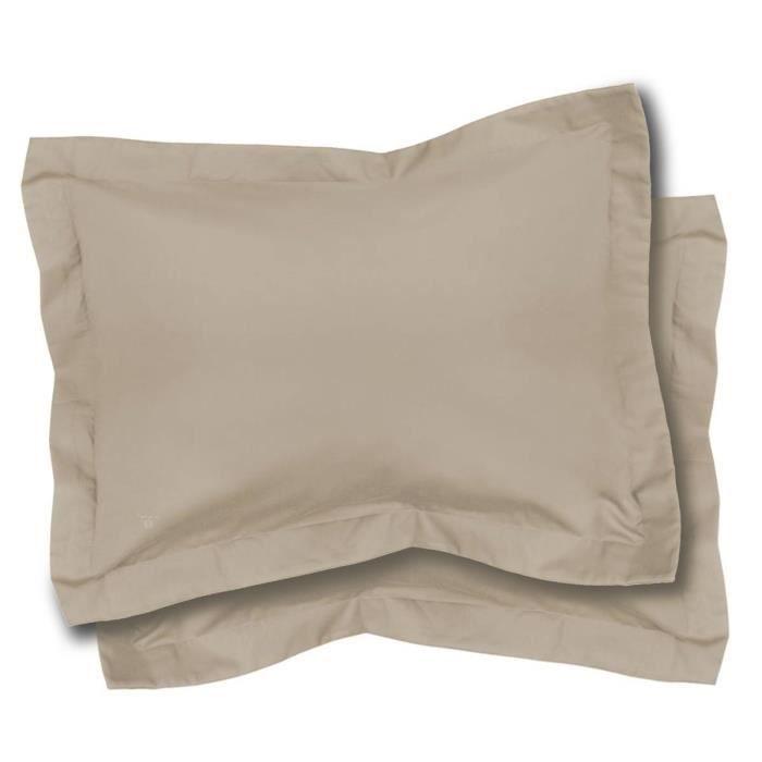 Taies d'oreiller - Polycoton - Lot de 2 - 50x70 cm - Lavable - Couleur Taupe