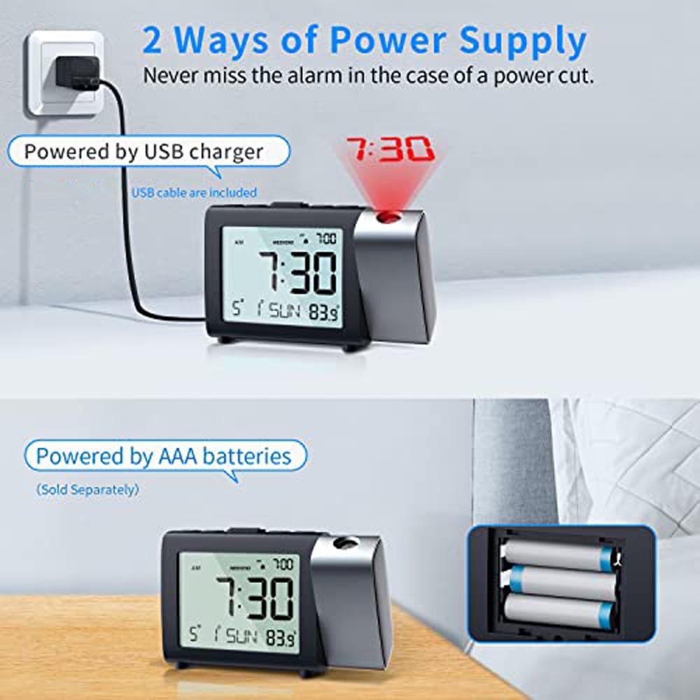 Проекционный будильник для спальни, цифровые часы-проектор с режимом выходного дня, датой, температурой,