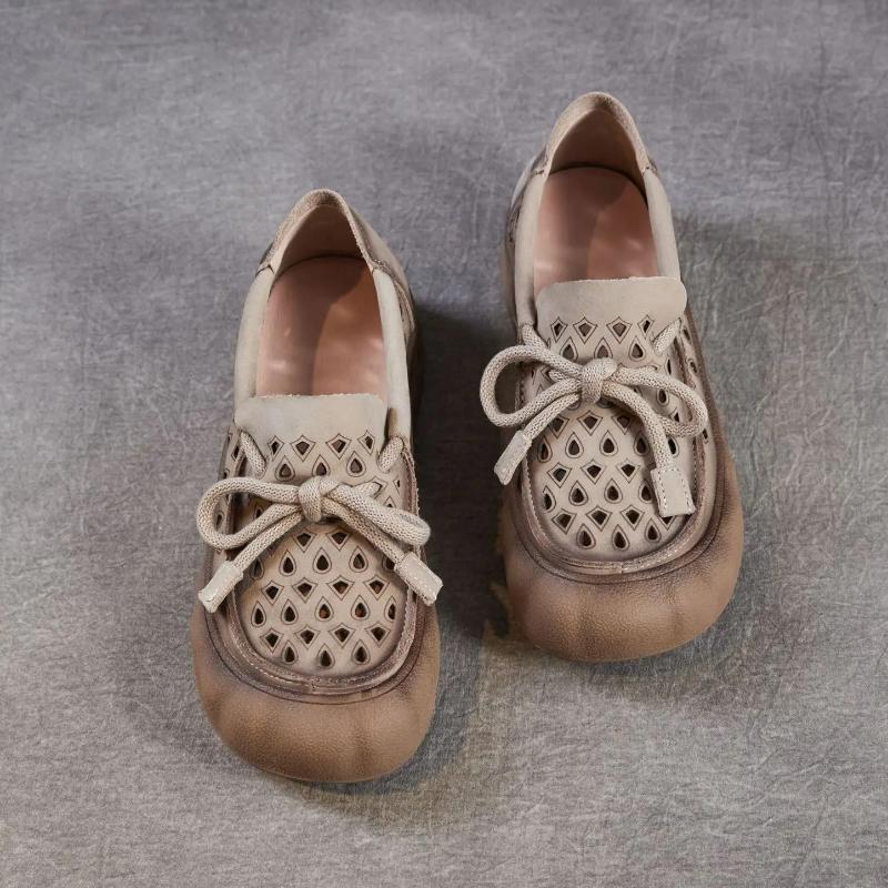 Johnature Ретро дышащие женские туфли-слипоны из натуральной кожи с перфорацией и мягкой подошвой