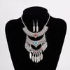Boho Gypsy Vintage Choker Necklace Earrings for Women Blue Acrylic Bead Crystal Carved Ethnic Dress Collar Indian Jewelry Sets