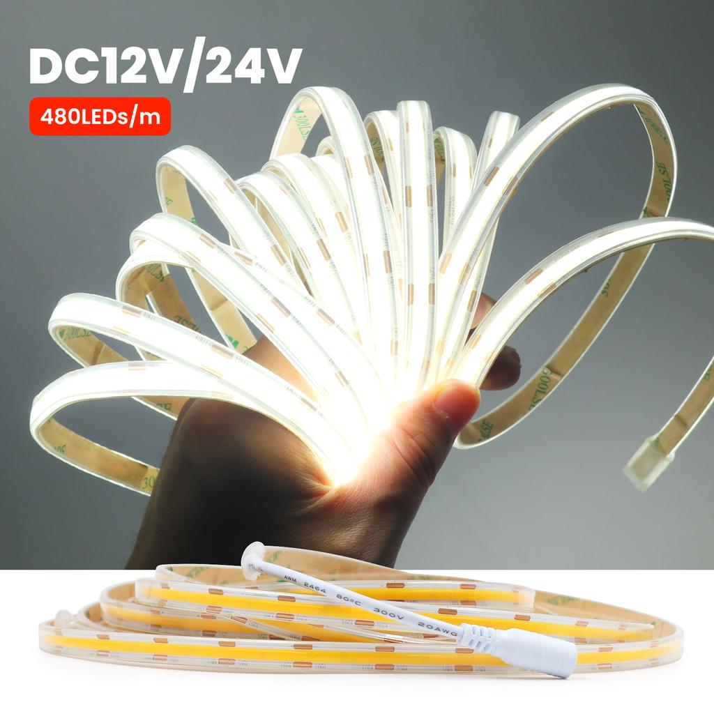 Xiaomi IP67 Светодиодная лента COB DC 12V 24V Водонепроницаемая лента 480 светодиодов/м Бассейн Гибкая Комната Высокой плотности Лента 3000K 4000K 6500K