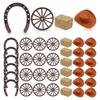 J1UL1N 144PCS Western Party Decorations Mini Horseshoe Brown Cowboy Hat Wheel Hay Bales Suitable For Crafts And Cowboy Favors
