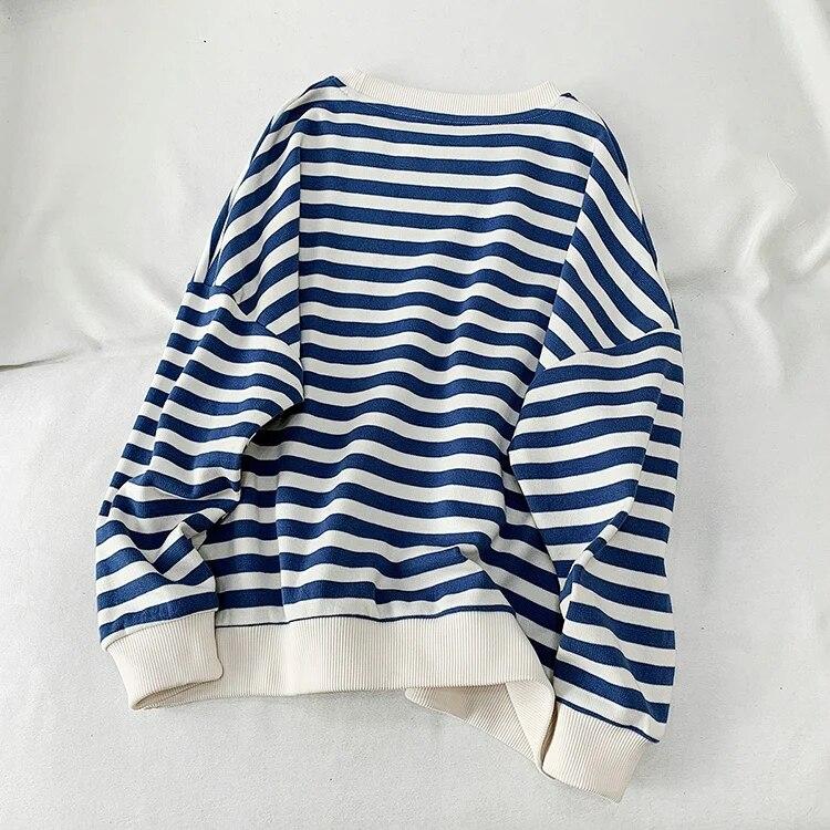 Винтажный полосатый лоскутный свитшот в стиле Харадзюку, повседневные толстовки большого размера, женские хлопковые пуловеры с круглым вырезом, тонкие топы y2k, уличная одежда