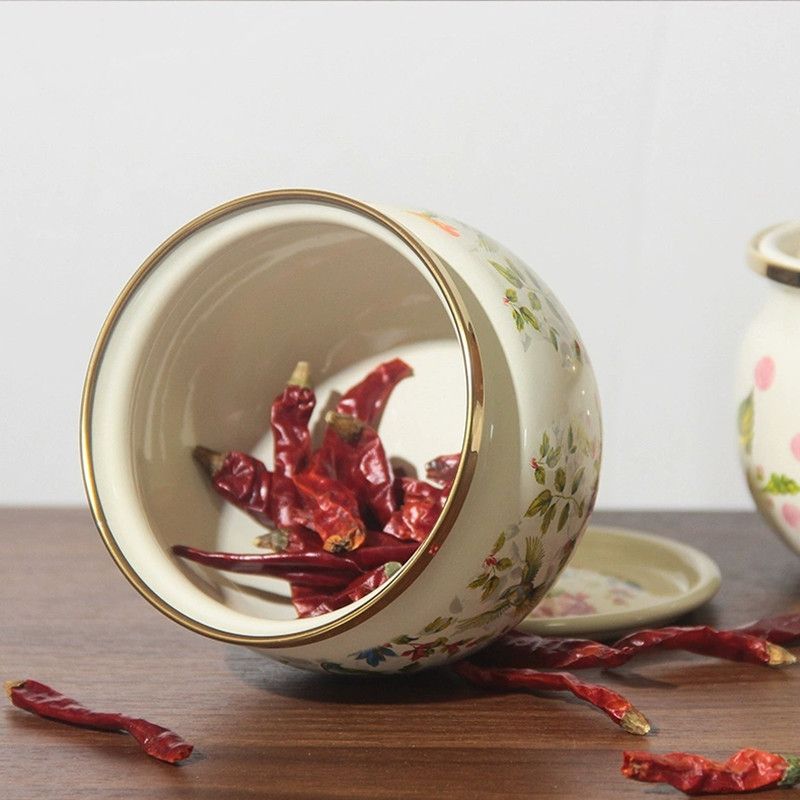 400ML Ceramic Candy Box Moisture Resistant Storage Tea Jar Exquisite Seasoning Box Home Salt Sugar Chili Jar Storage Container