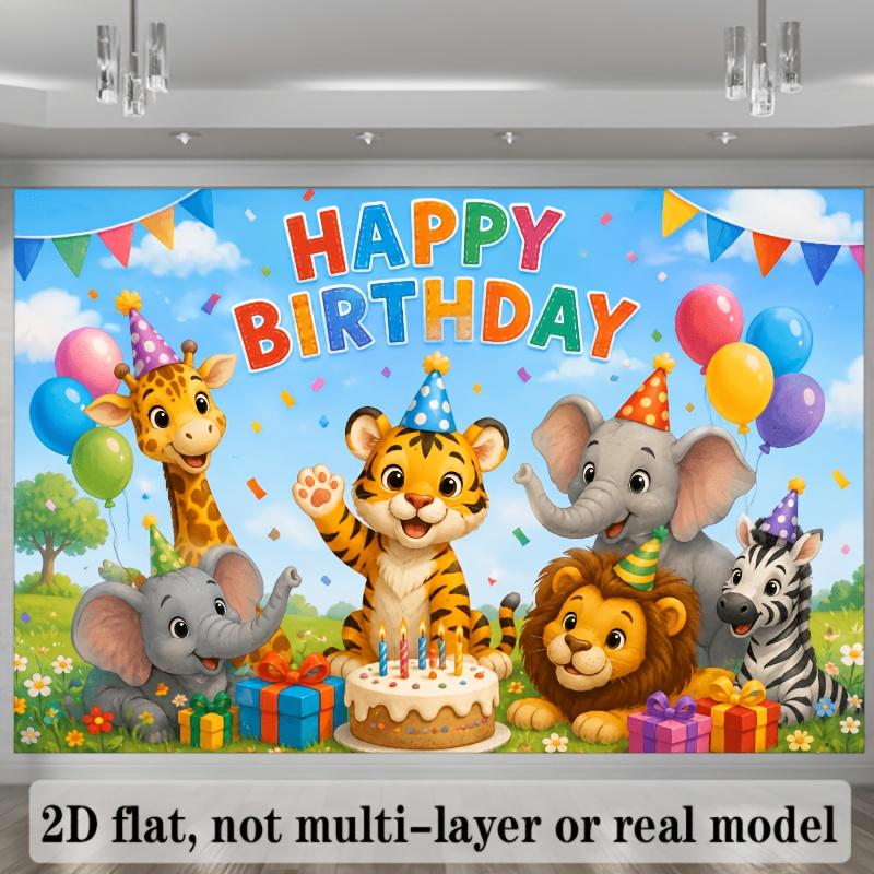 A jungle animal birthday theme background suitable for indoor and outdoorbirthdaycelebrations with a livelyand joyful atmosphere