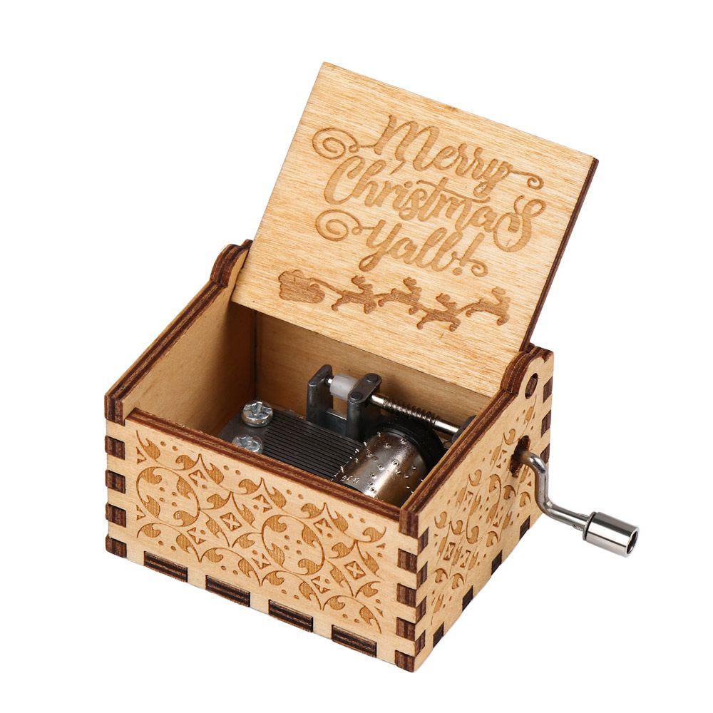 Gifts Wooden New Year Musical Boxes Music Box Merry Christmas Hand Crank