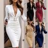 2025 Spring Autumn Women's Blazer Dress, Belted Waist Slim Fit Office Dress with Long Sleeves, Elegant Sexy Work Dress for Commute Wear