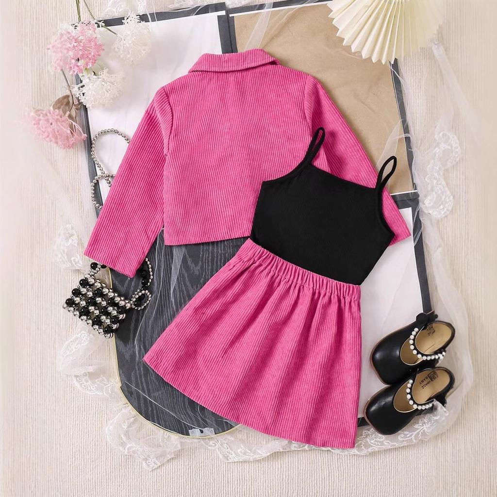 Модный костюм для девочек, весенне-осенний детский повседневный комплект из трех предметов: пальто с длинными рукавами и плиссированной юбкой