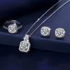 Pendant Square Necklace Crystal Ear Studs Exquisite Cube Jewelry Set  Girls