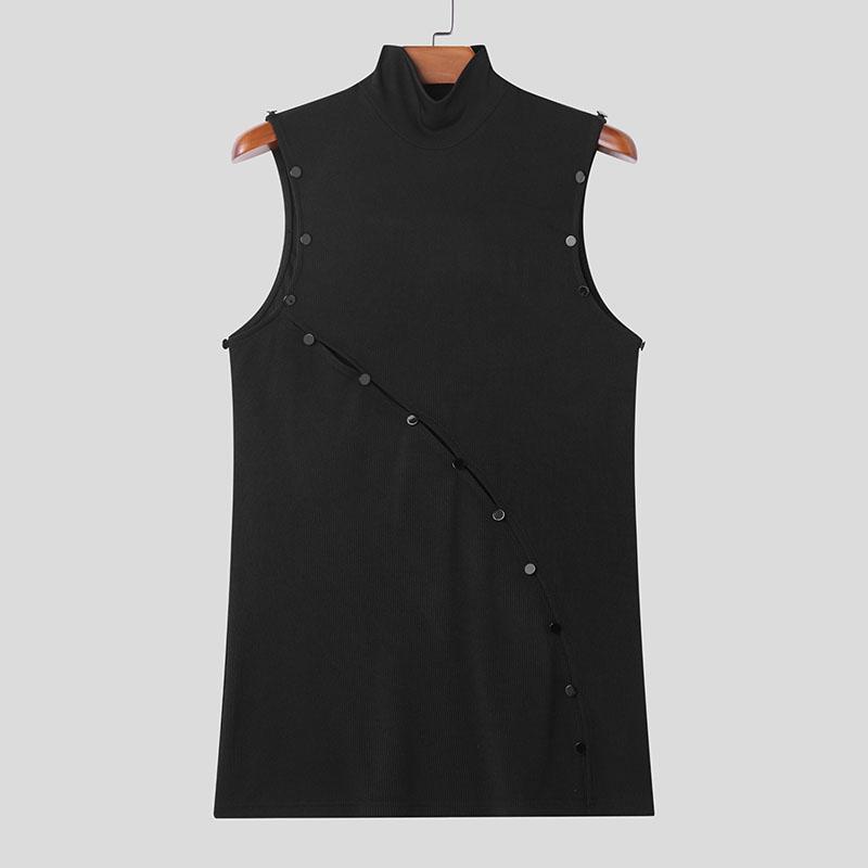 INCERUN Мужская водолазка без рукавов с косыми пуговицами и длинными топами с разрезом
