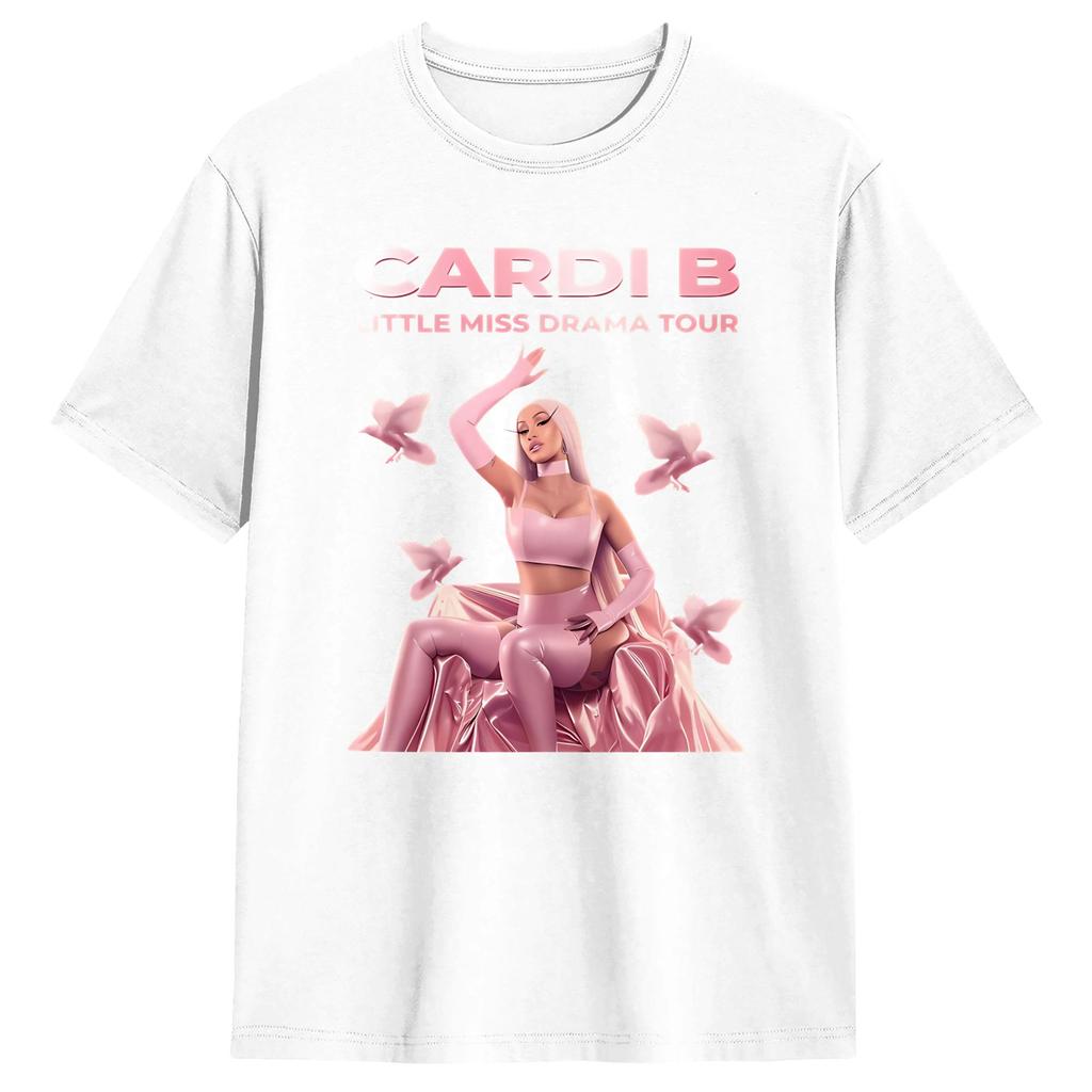 Cardi B Little Miss Drama Тур 2026 Футболка Харадзюку Футболки с коротким рукавом Забавные топы Летние из чистого хлопка Большие размеры Футболки