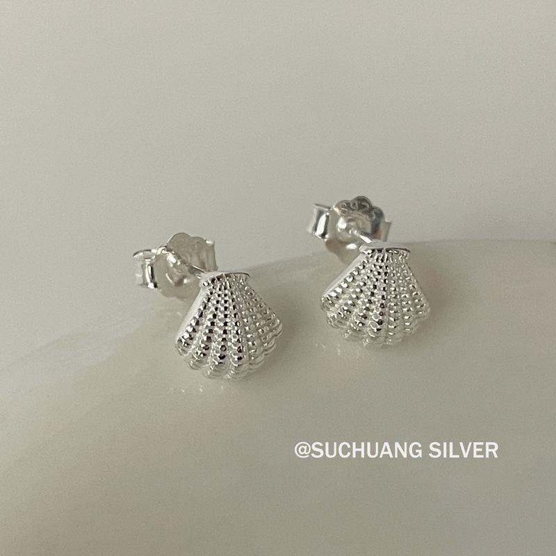Серьги-пусеты Su Chuang из стерлингового серебра S925 в форме ракушек для женщин – Нишевый дизайн, Высококачественные, Стильные серьги