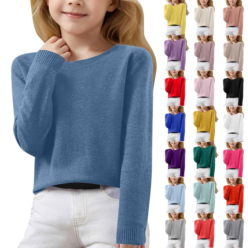 Girls Long Sleeve Round Neck Knit Pullover Jumper Tops Spring Base Layer Top Thermal Undershirt Youth Underwear 8-16Years