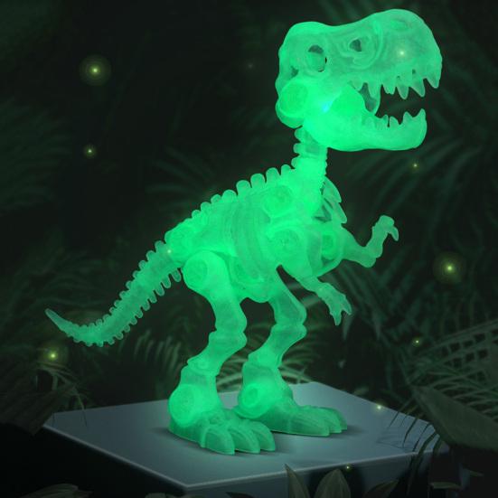 Светящийся в темноте скелет динозавра Игрушка 3D-печать Подвижная челюсть Тираннозавр Игрушка-антистресс Сочлененная модель динозавра Фигурка Настольное украшение Дети Взрослые