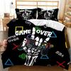 Gaming Duvet Cover Set Sugar Skull Gamer Bedding Spider Web Halloween Polyester Duvet Cover Kids Juvenile Hand Skeleton Gamepad