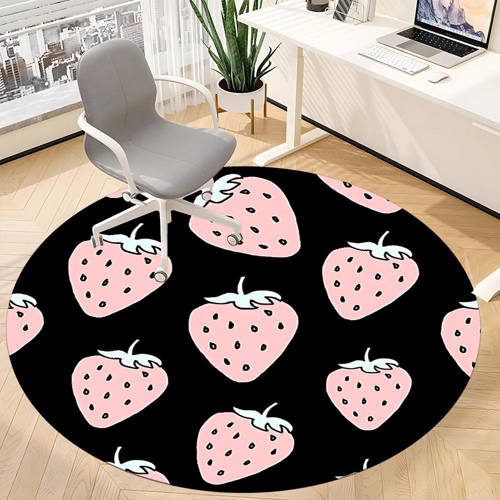 1pc Strawberry Pattern Office Round Area Rug, Mat Suitable For Office, Under Office Chairs Bedroom Living Room Home Decor, Room Deco