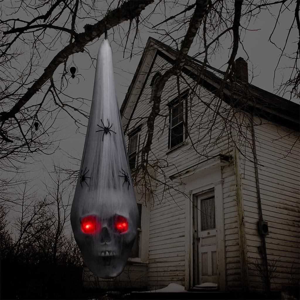 Украшения для Хэллоуина, декор черепа на Хэллоуин на открытом воздухе и в помещении, 20-дюймовые украшения в виде скелета на Хэллоуин, активируемые голосом, со светодиодными красными глазами и поддельным пауком
