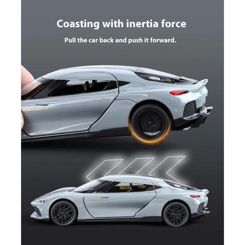 1/32 Koenigsegg Gemera GT Модель автомобиля из сплава, Имитирующий звук и свет Детская игрушечная машина для коллекционирования Подарки на день рождения для мальчиков