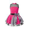 Kids Girls Sleeveless Polka Dots Printed Ballet Dance Dress with Mesh Tutu Skirt Gymnastics Dancewear Party Costume