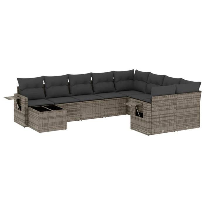 VidaXL Salon de Jardin avec Coussins 10 pcs, Canapés de Terrasse, Ensemble de Meubles de Patio, Mobilier d'Extérieur, Gris 3252997