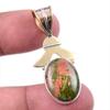 Natural Unakite Gemstone 925 Solid Sterling Silver Two Tone Pendant 1.50" W3n12