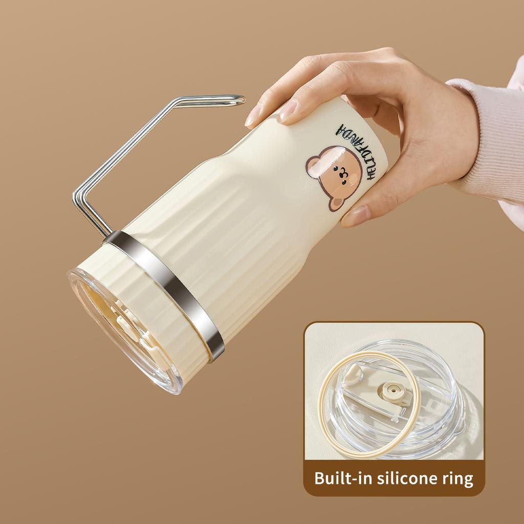 WORTHBUY Cute Bear Plastic Water Cup Large Capacity Water Bottle Travel Leak-proof Tumbler With Lid Portable Milk Coffee Cups