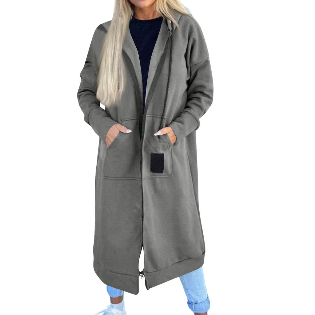 Женская модная куртка Повседневный однотонный кардиган с длинными рукавами Худи Длинное пальто