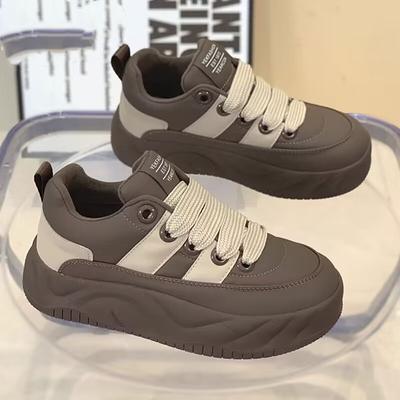 Черные женские кроссовки 2025 весна и осень новая универсальная платформа мягкая подошва женские повседневные туфли-булочки