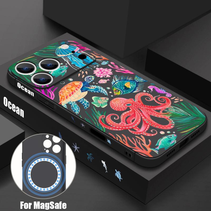 Чехол для iPhone 17 Pro Max с рисунком Акула Кит Морские обитатели Магнитный для Magsafe Мягкий чехол для iPhone 16 15 14 13 Pro Max 17E 16E