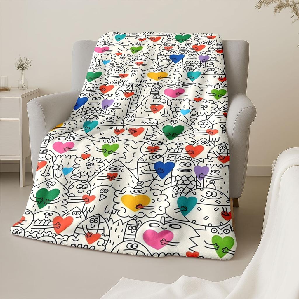 1pc Ins Style Graffiti Cartoon Flannel Blanket, Ideal Gift for Family, Friends, Lovers, And Relatives, Suitable for Home, Living Room, Office, And Out